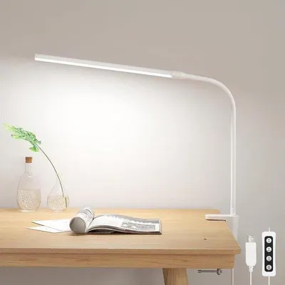 Image de Lampe LED sous-table avec 54 LED - Rotation à 360° avec support - Luminosité de 460 lumens, intensité réglable - 3 modes d'éclairage - 10 niveaux de luminosité - Pour le bureau, la table de chevet, le bureau d'étude - Blanc