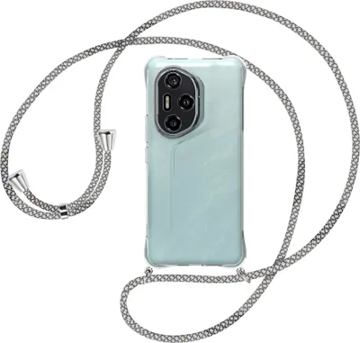 Produktbild von Handykette Backcover-Schutzhülle mit Band (Metall silberfarben) für Honor 300 Pro 5G - weiß/grau kariert