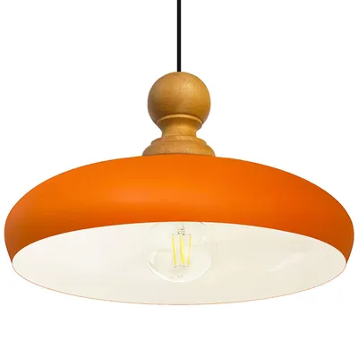 Produktbild von Androa Pendellampe Holz 40 cm Lampe 1-flammig Esszimmerlampe Industrial , Deckenleuchte Innen Metall Industrielampe Vintage, Küchenlampe - Orange