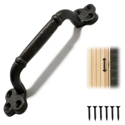 Immagine prodotto di Maniglia vintage per porta in stile rustico, colore nero, 22 cm, con 6 viti