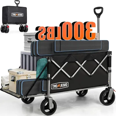 Image de Chariot pliable - Chariot de transport pour l'extérieur - Pour transporter des objets - Grande capacité - 200 litres - Noir/Or