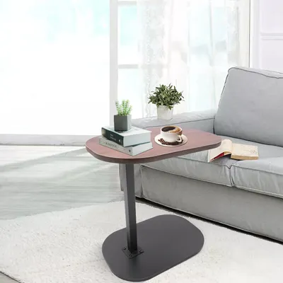 Produktbild von C-Form Beistelltisch - Couchtisch - Höhenverstellbar - 360° drehbare Tischplatte - Kompakt - Modernes Design - Walnussfarben