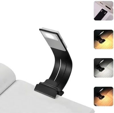 Obrázok produktu pre LED lampička na čítanie, otočná o 360°, nabíjateľná cez USB, 3 stupne jasu, čierna, plastová