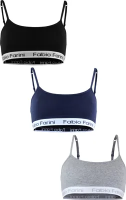 Produktbild von Fabio Farini - 3 Stück Frauen Unterwäsche - Damen Sport-BH aus Baumwolle mit Strech-Anteil bügellos, mit Spaghettiträgern und Logo-Bund