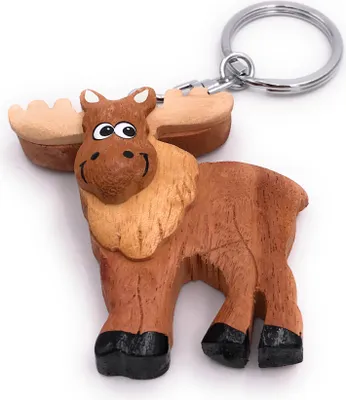 Produktbild von Onwomania Schlüsselanhänger aus Holz Elch Rentier Hirsch Geweih Wald Tier Weihnachten Anhänger Charm