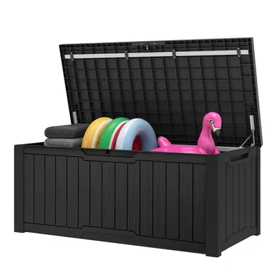 Produktbild von Gartenbox Außenspeicherbox, 450 L Aufbewahrungsbox mit Gasdruckfeder Deckel, Kissenbox Sitzbank Wetterfest, Schwarz