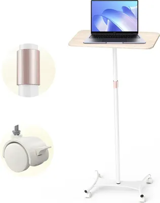 Zdjęcie produktu dla Biurko stojące z regulacją wysokości – mobilne biurko komputerowe – prostokątny blat o wymiarach 45,7 cm – kółka skrętne – stabilne i wytrzymałe – wolnostojące – ciemnofioletowe