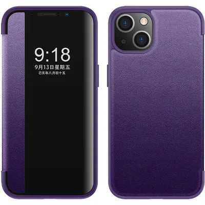 Obrázek produktu pro Pouzdro pro iPhone 13 tenkéPolyuretankožené klopové pouzdro s okénkem pro zobrazení Fialová