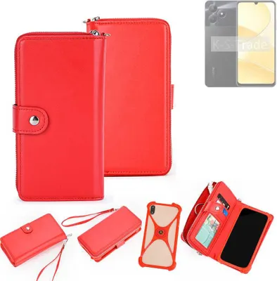 Produktbild von K-S-Trade 2in1 Schutzhülle Portemonnee Handyhülle mit Bumper kompatibel mit Realme C51 Hülle Case Etui Geldbörse Smartphone rot (1x)