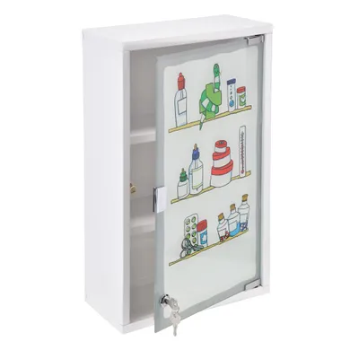 Produktbild von Metall Medizinschrank 50 x 30 cm abschließbar mit Glastür inklusive 2 Schlüssel - bunt - Wand Arzneischrank mit 3 Fächern