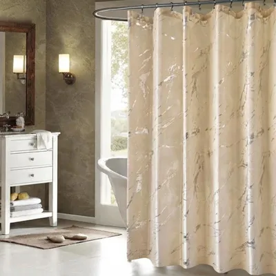 Produktbild von LIONMOOD Duschvorhang - Badewannen Vorhang inkl. Haken - Polyester Textil - 180x200cm - Marmor-Gold