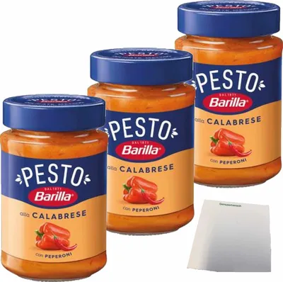 Produktbild von Barilla Pesto alla Calabrese 3er Pack (3x190g Glas) + usy Block