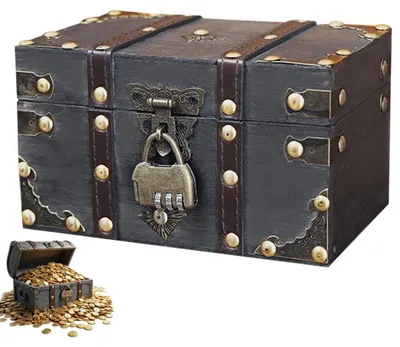 Productafbeelding van Vintage Houten Schatkist met Slot voor Kinderen
