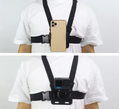 Produktbild von Brustgurt-Set für Kameras, längenverstellbar, atmungsaktiv, elastisch, 5-in-1-Smartphone-Halterung für Sport