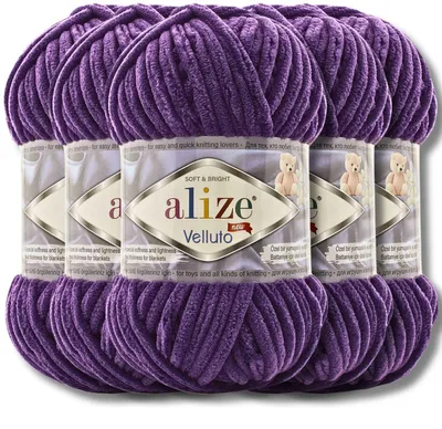 Obrázek produktu pro Alize 5x 100 g Velluto silná vlna, jednobarevná, žinylková, háčkování, pletení (fialová | 44)