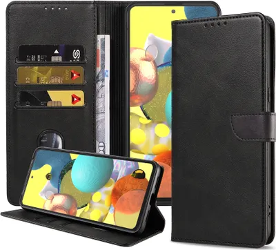 Obrázok produktu pre Vhodné pre telefón Samsung Galaxy A51 5G Puzdro z umelej kože s magnetickým perom a držiakom kariet Puzdro typu kniha s chlopňou - čierne - Smartphonics