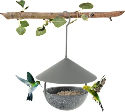 Produktbild von Vogelfutterhaus zum Aufhängen 2 in 1 Vogelfutterspender & Vogelbad Grau