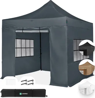 Produktbild von VONROC Pavillon 3x3m wasserdicht stabil - Partyzelt EasyUp System [3Min Aufbau] Popup Faltpavillon modular erweiterbar als Festival Zelt, Gartenpavillon