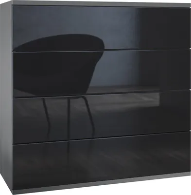Produktbild von Vladon Kommode Pavos V3 hängend, Sideboard mit 4 Schubladen Anthrazit matt/Schwarz Hochglanz (76 x 94 x 35 cm)