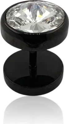 Produktbild von Fake Plug Ohrstecker 10mm 316L Chirurgenstahl in schwarz mit Kristall