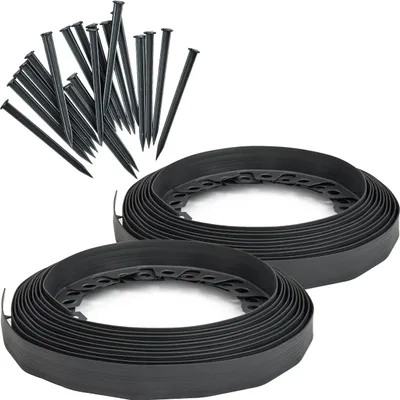 Image de Bordure de parterre Garronda en plastique avec ancrages de fixation, 20 m x 4 cm, avec 40 clous de fixation