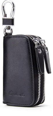 Immagine prodotto di Omgoods - Portachiavi in vera pelle con gancio metallico - Elegante, colore nero