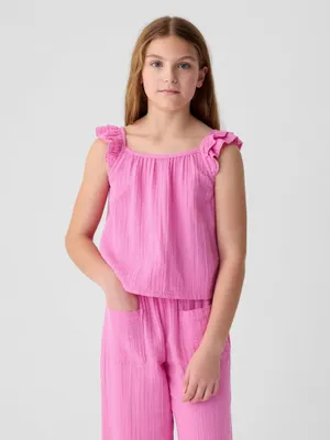 Produktbild von GAP Musselin Oberteil für Damen, Rosa, Größe L mit quadratischem Ausschnitt und Rüschenärmeln