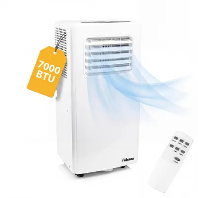 Produktbild von Mobiles Klimagerät - 7.000 BTU - 3-in-1 - Entfeuchtet, Kühlt, Ventiliert - Bis zu 25 m² - Fensterkit inklusive - AC-5477 - Tristar