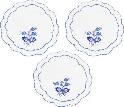 Produktbild von Betz 3 Deckchen mit blauer Stickerei Farbe weiß - Durchmesser 20cm