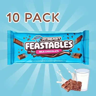 Produktbild von 10x Feastables MrBeast Schokolade – Milk Chocolate Riegel | 10x60g | Zarte Milchschokolade +Heartforcards Versandschutz