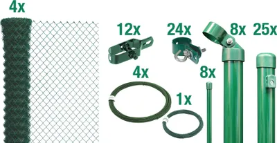 Produktbild von Alberts Maschendrahtzaun, Höhe 125 cm, Länge 60 m, Zaun-Komplettset zum Einbetonieren, grün,  Maschenweite 60 x 60 mm