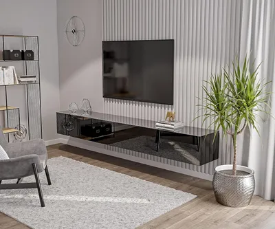 Produktbild von Nástenná Skrinka Čierna Plný Wysoký Lesk TV Lowboard 270 cm Nástenná Skrinka TV Skrinka Nábytok do Obývačky Moderná