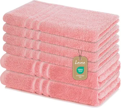 Produktbild von Lavea® 6-teiliges Handtuch Set - 100% Baumwolle, 4x Handtuch 50x100 cm + 2x Duschtuch 70x140 cm, Gäste, Pastellrosa