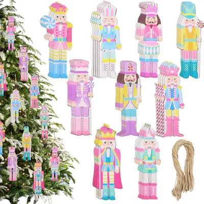 Holz-Weihnachtsbaum-Anhänger, 36 Stück, Nussknacker, 9 Designs