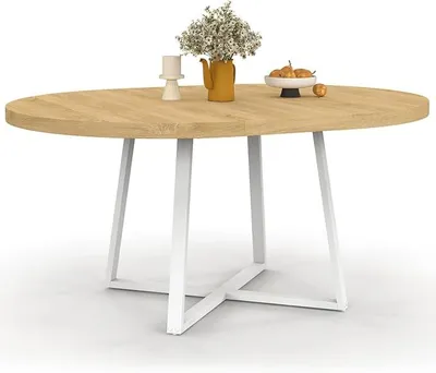 Produktbild von '- Ausziehbarer runder Esstisch Selma 4-8 Personen Holz und Weiß 110-150 cm