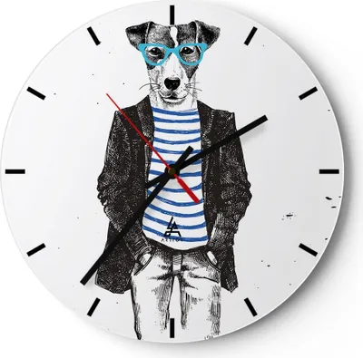 Produktbild von Wanduhr - Rund - Glasuhr - Hund Abstraktion - 40x40cm - Schleichendes Uhrwerk - Lautlos - zum Aufhängen bereit - Dekoration Modern - Wanddekoration aus Glas - C3AR40x40-3848
