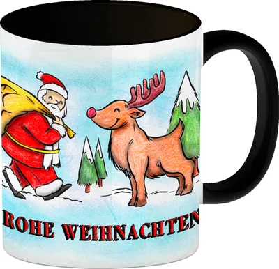 Produktbild von Frohe Weihnachten Kaffeebecher Henkel und Innenseite Schwarz mit