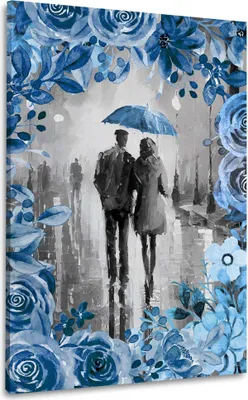 Produktbild von Paar mit Regenschirm Frau & Mann Wandbild Leinwandbild Kunstdruck XL Deko: 60x90x2cm