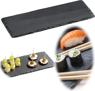 Produktbild von LS-LebenStil Schieferplatte 38x13cm Servierplatte Schieferteller Tischset Tafelplatte Sushi Teller Servierteller Servierplatte Platte Torten Platzset
