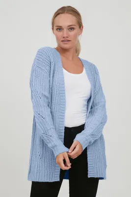 Produktbild von OXMO OXClea Damen Lange Strickjacke Lochstrick Cardigan Strickcardigan