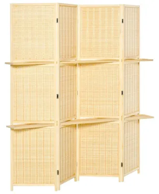 Immagine prodotto di Pannello divisorio e paravento - Legno naturale - Parete divisoria con 2 ripiani pieghevoli