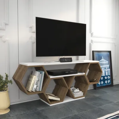 Produktbild von Decorotika Honig TV-Ständer für TVs bis zu 55" |Walnussbraun & Weiß