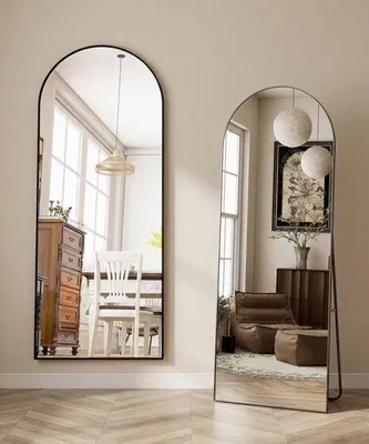 Produktbild von Biegbarer Spiegel 71 × 26 Zoll (ca. 180 × 66 cm) - vollständige Höhe, stehendes Modell, kippbar, Aluminiumrahmen, für Wohnzimmer, Schlafzimmer oder Bad, schwarz