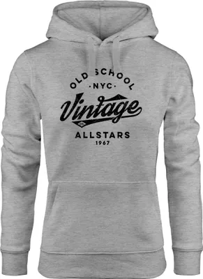 Produktbild von Hoodie Damen College Style Schriftzug Oldschool Vintage Allstars Kapuzen-Pullover Fashion Streetstyle Neverless® schwarz grau M