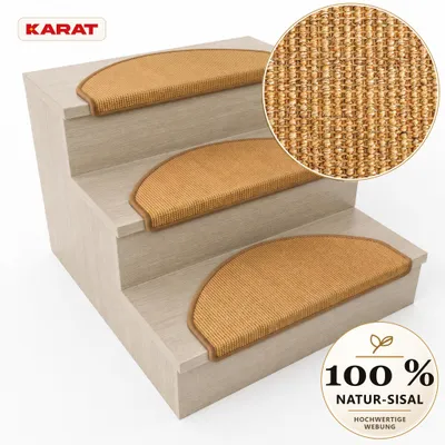 Productafbeelding van Sisal trapmat "Goa" van 100% sisal, halfrond met plakstroken, natuurlijke kleur, 23,5 x 65 cm