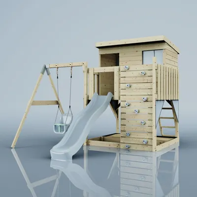 Produktbild von OutdoorToys Spielturm Tjorven aus Holz in Blau Eisblau, mit Babyschaukel