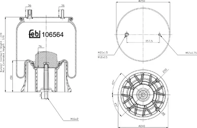 Produktbild von FEBI BILSTEIN Luftfederbalg Federbalg 106564 570mm 190mm 258mm 240mm