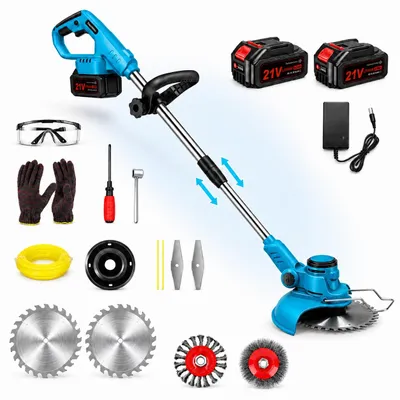 Produktbild von 5-in-1 Akku-Rasentrimmer 21V 750 W, 2×4,0 Ah Akkus, bürstenlos, 20cm Schnittbreite, Teleskopstiel 100–135 cm, mit Unkrautbürsten und Ladegerät
