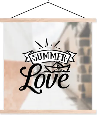 Produktbild von MuchoWow® Textilposter Sommer - Zitat - Schwarz 40x40 cm mit holzfarbenen Rahmen - Posterleiste