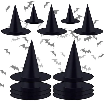 12 Halloween-Heksenhoeden, Zwart, Hängend, 48 m Seil, Dekoration